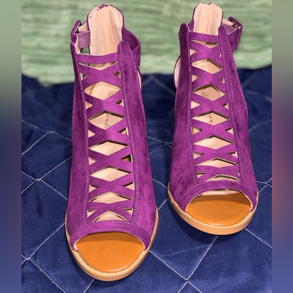 Women's Purple Heeled Sandals - Picture 2 of 6